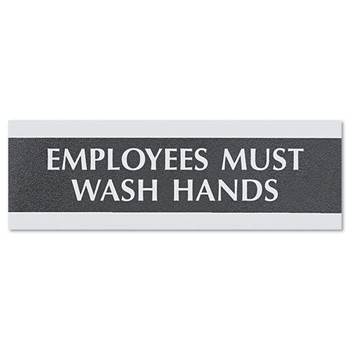 Headline Sign 4782 Century Series 9 in. x 3 in. Employees Must Wash Hands Office Sign - Black/Silver