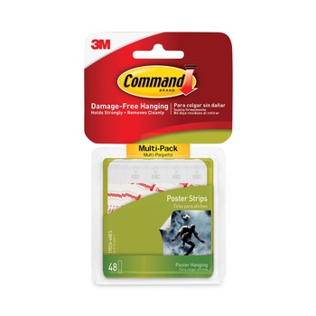 Command 17024-48ES 0.63 in. x 1.75 in. Removable Poster Strips Value Pack Holds Up to 1 lbs. - White (48/Pack)