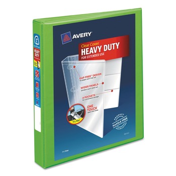 Avery 79770 Heavy-Duty 1 in. Capacity 11 in. x 8.5 in. 3-Ring View Binder with DuraHinge and One Touch EZD Rings - Chartreuse