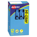 Highlighters | Avery 24016 HI-LITER Desk-Style Chisel Tip Highlighters - Fluorescent Blue Ink/Black Barrel (1-Dozen) image number 0