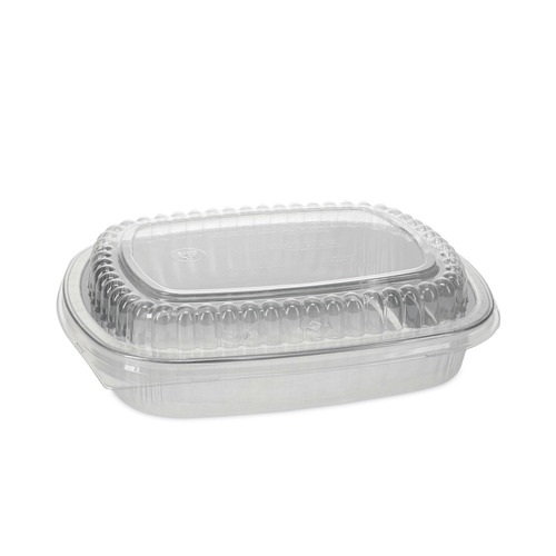 Food Trays, Containers, and Lids | Pactiv Corp. Y6710PWPSFG 9.75 in. x 7.75 in. x 1.75 in. 46 oz. Aluminum Classic Carry-Out Container - Silver (50/Carton) image number 0