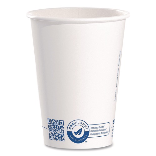 Cups and Lids | SOLO 412RCN-PLANET Recycled Content PCF Paper Hot Cups, ProPlanet Seal, 12 oz, White, 50/Pack image number 0