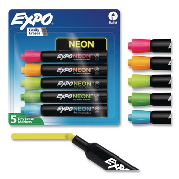 WASHABLE MARKERS | EXPO 2211553 Broad Bullet Tip Neon Windows Dry Erase Marker - Assorted Colors (5/Set)