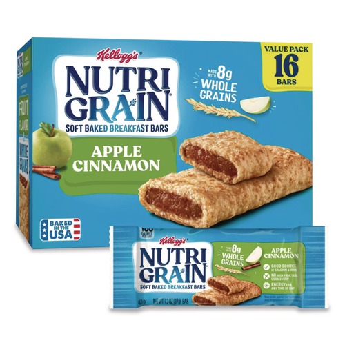 Snacks | Kellogg's 511370 1.3 oz. Bar Nutri-Grain Soft Baked Breakfast Bars - Apple-Cinnamon (16/Box) image number 0