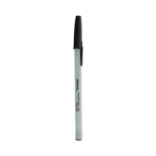 Pens | Universal UNV27420 Fine 0.7 mm Stick Ballpoint Pen - Black Ink, Gray/Black Barrel (1 Dozen) image number 0
