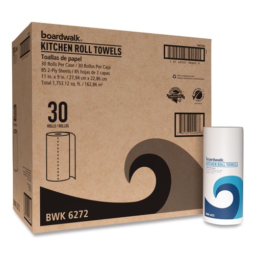 Paper Towels and Napkins | Boardwalk 4513 11 in. x 9 in. 2-Ply Kitchen Roll Towel - White (30/Carton) image number 0
