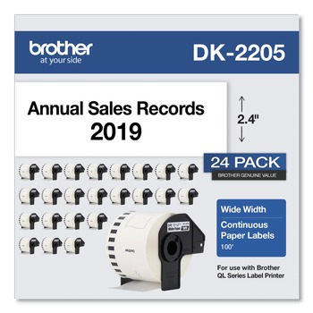 Brother DK220524PK 2.4 in. x 100 ft. Continuous Paper Label Tape - White (24/Pack)
