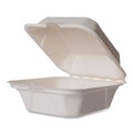Food Trays, Containers, and Lids | Vegware WHBRG-6 HW 5.9 in. x 5.9 in. x 2.9 in. Molded Fiber Compostable Sugarcane Clamshell Containers - White (400/Carton) image number 0