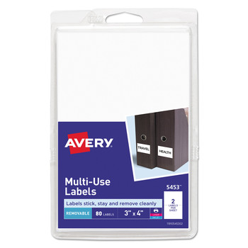 Avery 05453 3 in. x 4 in. Removable Multi-Use Labels for Inkjet/Laser Printers - White (2/Sheet, 40 Sheets/Pack)