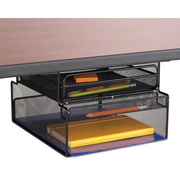 Safco 3244BL Onyx 12.33 in. x 10 in. x 7.25 in. Under Desk Hanging Mesh Organizer with Drawer - Black