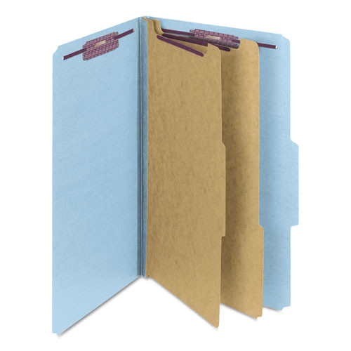 File Folders | Smead 19030 Six SafeSHIELD Fasteners 2 Dividers Legal Size Six-Section Pressboard Top Tab Classification Folders - Blue (10/Box) image number 0