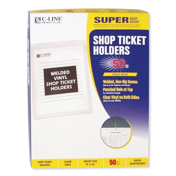 C-Line 80912 Super Heavy-Duty Top Load 9 in. x 12 in. Insert Clear Vinyl Shop Ticket Holders - Clear Front (50/Box)