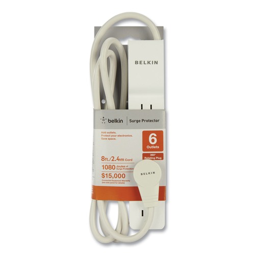 Surge Protectors | Belkin BE106000-08R 720 J 6 AC Outlets 8 ft. Cord Home/Office Surge Protector with Rotating Plug - White image number 0