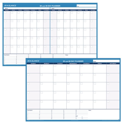 Bulletin Boards | AT-A-GLANCE PM333-28 30/60-Day 48 in. x 32 in. Undated Horizontal Erasable Wall Planner - White/Blue Sheets image number 0
