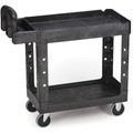 Just Launched | Rubbermaid Commercial FG450088BLA 17.13 in. x 38.5 in. x 38.88 in. 500 lbs. Capacity 2 Lipped Shelves Heavy-Duty Plastic Utility Cart - Black image number 2