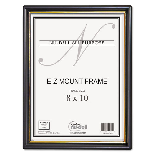 Office Decor | NuDell 11800 8 in. x 10 in. EZ Mount Document Frame with Trim Accent and Plastic Face - Black/Gold image number 0