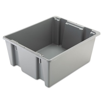 Rubbermaid Commercial FG173100GRAY Palletote 2 cu ft. Capacity 23.50 in. x 19.50 in. x 10 in. Stack and Nest Box - Gray