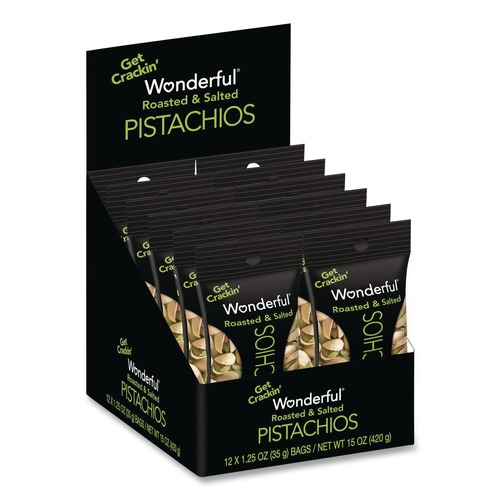 Food and Snacks | Paramount Farms 072142A25XA 1.5 oz Wonderful Pistachios In-Shell - Roasted and Salted (12/Box) image number 0