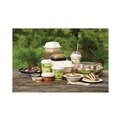 Food Trays, Containers, and Lids | Pactiv Corp. YMCH08030001 EarthChoice 7.8 in. x 7.8 in. x 2.8 in. Bagasse Hinged Lid 3-Compartment Container with Dual Tab Lock - Natural (150/Carton) image number 6