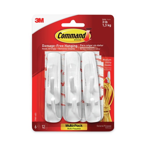 Wall Racks & Hooks | Command 17001-6ES 3 lbs. Capacity Plastic General Purpose Hooks Multi-Pack - Medium White (6/Pack) image number 0