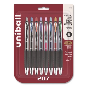 uni-ball 40110 Signo 207 0.7 mm Retractable Gel Pen - Assorted Ink and Barrel Colors/Medium (8-Piece/Set)