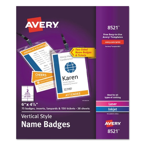 Avery | Avery 08521 4.25 in. x 6 in. Top Load Lanyard-Style Badge Holder with Laser/Inkjet Inserts (75/PK) image number 0