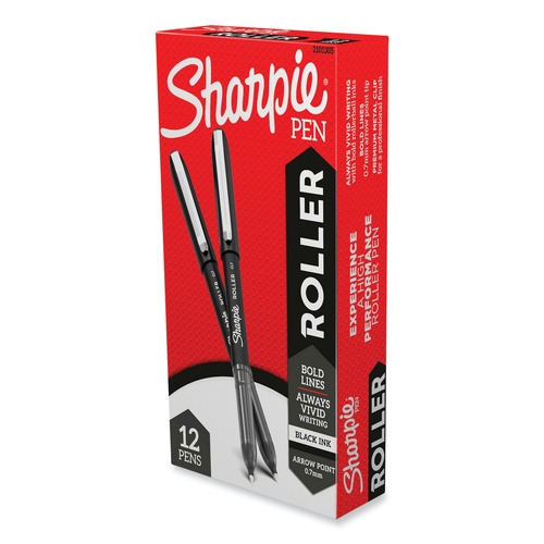 Pens | Sharpie Roller 2101305 Medium 0.7 mm Professional Design Rollerball Stick Pen - Black Ink, Black Barrel (1-Dozen) image number 0