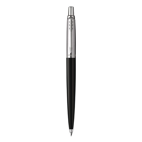 Pens | Parker 2096873 0.7 mm Medium Jotter Retractable Ballpoint Pen - Blue Ink, Black/Chrome Barrel image number 0