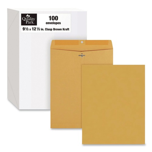 Envelopes & Mailers | Quality Park QUA37793 9.5 in. x 12.5 in. 32 lbs. Bond Weight #12 1/2 Square Flap Clasp/Gummed Closure Clasp Envelope - Brown Kraft (100/Box) image number 0