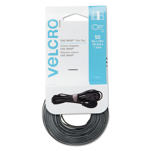 Just Launched | Velcro 90924 ONE-WRAP 0.5 in. x 8 in. Pre-Cut Thin Ties - Black/Gray (50/Pack) image number 0
