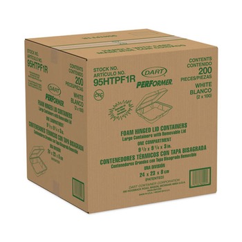 FOOD SERVICE | Dart 95HTPF1R 9.3 in. x 9.5 in. x 3 in. Foam Hinged Lid Container, Performer Perforated Lid (200/Carton)