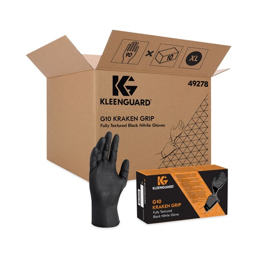 Disposable Gloves | Ansell 49278 9.5 in. Long 6 mil Thick G10 Powder-Free Kraken Grip Nitrile Gloves - X-Large, Black (900/Carton) image number 0