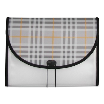 C-Line 58312 1.5 in. Expansion 13-Sections 1/6-Cut Tabs Letter Size Cord/Hook Closure Plaid Design Expanding Files - Gray Plaid
