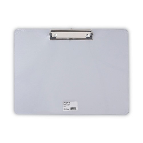 Clipboards | Universal UNV40302 0.5 in. Clip Capacity 11 in. x 8.5 in. Landscape Orientation Plastic Brushed Aluminum Clipboard - Silver image number 0