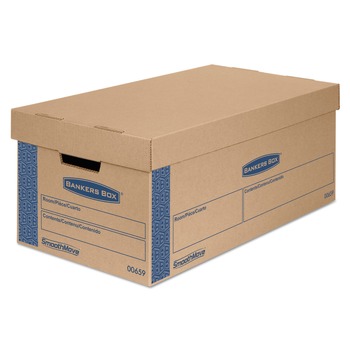 Bankers Box 0065901 SmoothMove 12 in. x 24 in. x 10 in. Prime Moving/Storage Boxes - Small, Brown/Blue (8/Carton)
