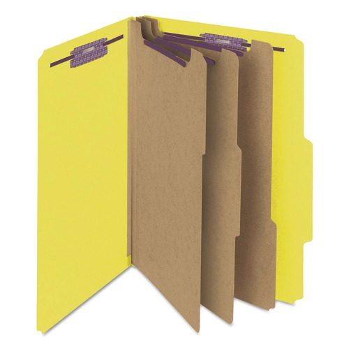 Back to School Sale | Smead 19098 Eight SafeSHIELD Fasteners 3 Dividers Eight-Section Pressboard Top Tab Classification Folders - Legal Size, Yellow (10/Box) image number 0