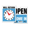 Floor Signs & Safety Signs | Headline Sign 9382 7.5 in. x 9 in. Plastic Double-Sided Open/Will Return Sign with Clock Hands image number 0