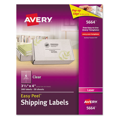 Labels | Avery 05664 Easy Peel 3.33 in. x 4 in. Shipping Labels with Sure Feed - Matte Clear (6-Piece/Sheet, 50 Sheets/Box) image number 0