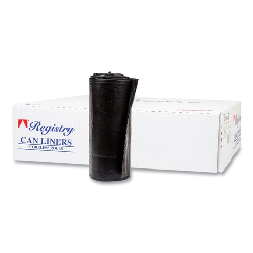  | Inteplast Group S386017K 60 gal. 17 microns 38 in. x 60 in. High-Density Interleaved Commercial Can Liners - Black (25 Bags/Roll, 8 Rolls/Carton) image number 0