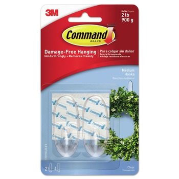  | Command 17091CLR-ES 2 lb Capacity Plastic Hooks and Strips - Medium/Clear (2/Pack)