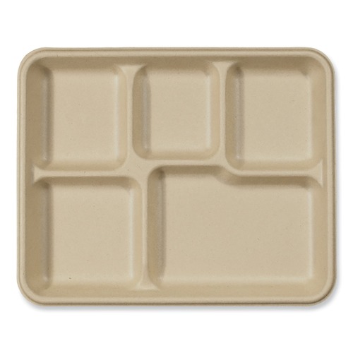 Food Trays, Containers, and Lids | World Centric TR-SC-5C-LFS 5-Compartments 8.5 in. x 10.24 in. x 1.01 in. Paper Fiber Trays - Natural (400/Carton) image number 0