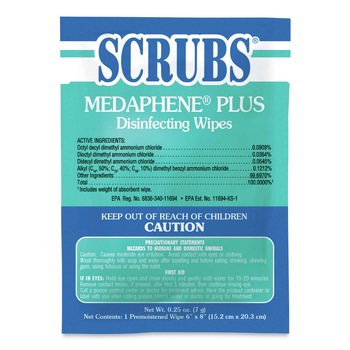  | SCRUBS 96301 MEDAPHENE Plus 6 in. x 8 in. Disinfectant Wet Wipes - Citrus, White (100/Carton)