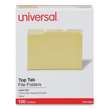 Universal UNV10504 Deluxe Colored Top 1/3-Cut Tabs Letter Size File Folders - Yellow/Light Yellow (100/Box)