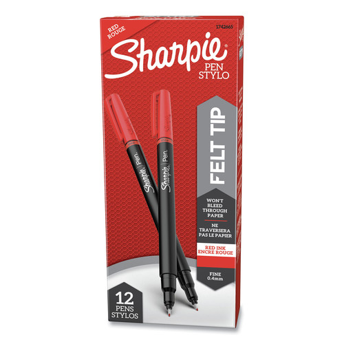 Pens | Sharpie 1742665 Water-Resistant Ink Stick Fine 0.4 mm Porous Point Pen - Red Ink, Black/Red Barrel (1-Dozen) image number 0
