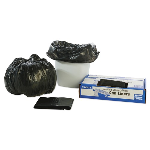Just Launched | Stout by Envision T2424B10 24 in. x 24 in. 1 mil. 10 Gallon Total Recycled Content Plastic Trash Bags - Brown/ Black (250/Carton) image number 0
