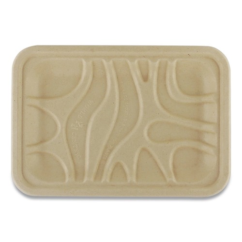 Food Trays, Containers, and Lids | World Centric TRSC2SLLF 8.2 in. x 5.7 in. x 0.7 in. PLA Lined PFAS-Free Paper Fiber Trays - Natural (500/Carton) image number 0