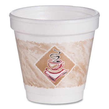 Dart 4J4G ThermoGlaze 4 oz. Stock Prints Insulated Foam Cups - White/Beige/Red (1000/Carton)