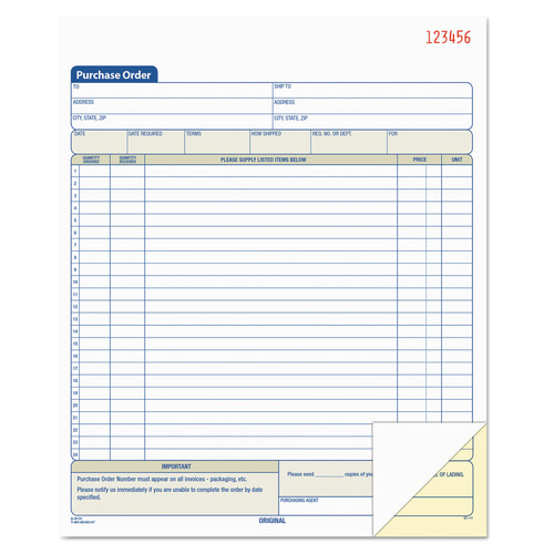 Retail Store Supplies | TOPS 46146 50 Forms Total 22 Lines Two-Part Carbonless 8.38 in. x 10.19 in. Purchase Order Book image number 0