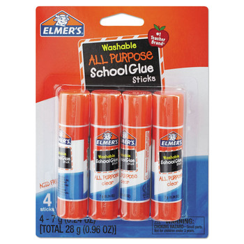ADHESIVES AND GLUES | Elmer's E542 0.24 oz. Washable School Glue Sticks - Applies and Dries Clear (4/Pack)