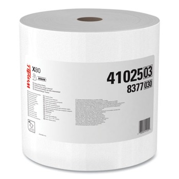 WypAll 41025 12.4 in. x 12.2 in. Power Clean Jumbo Roll X80 Heavy Duty Cloths - White (475/Roll)